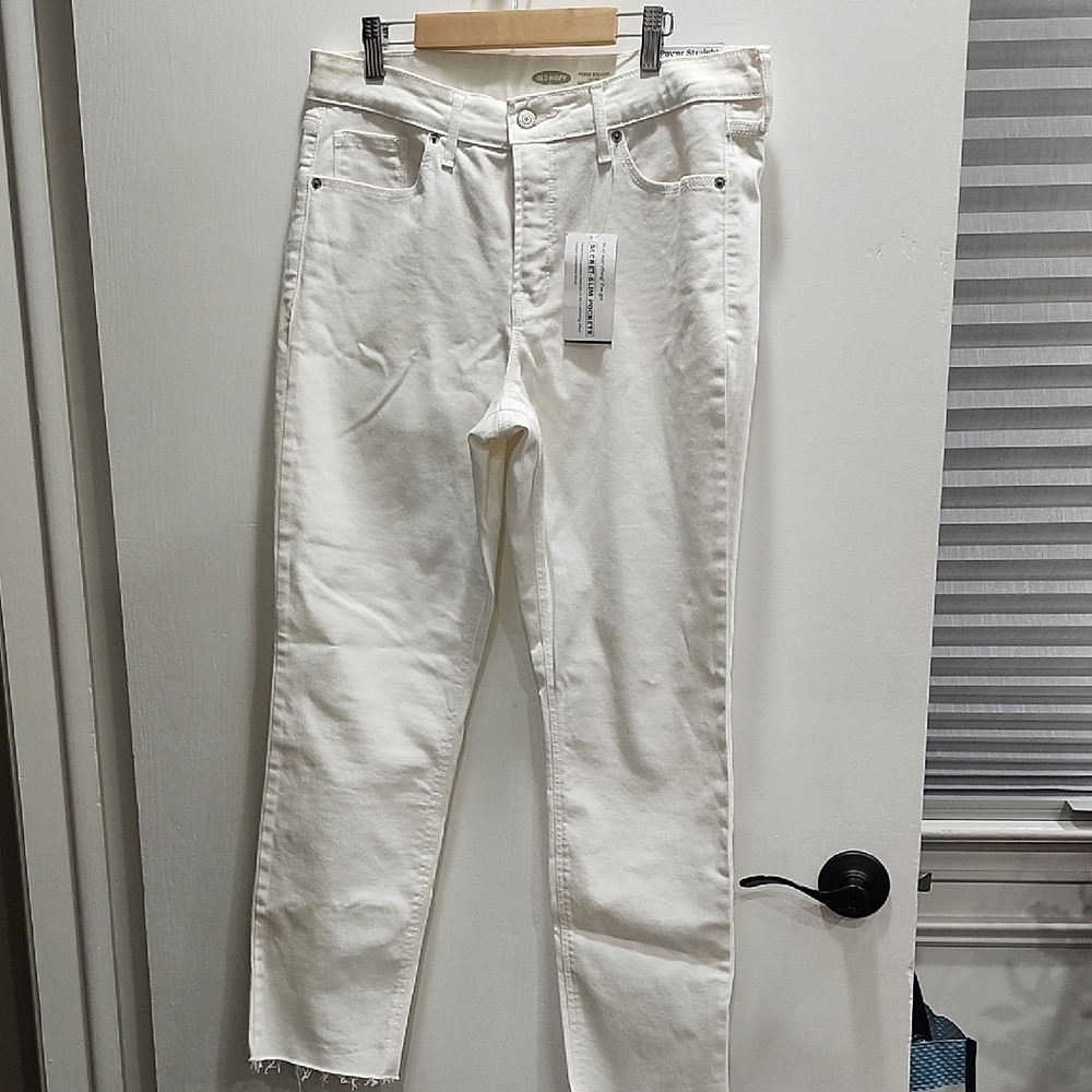 Old Navy Women's Power Straight High Rise White Jeans Size 10